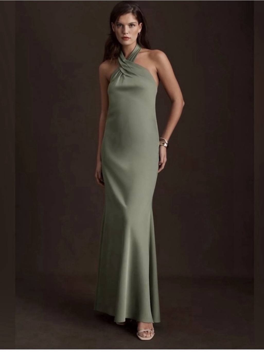 Bhldn Ruby Twist Halter Satin Gown Size 14